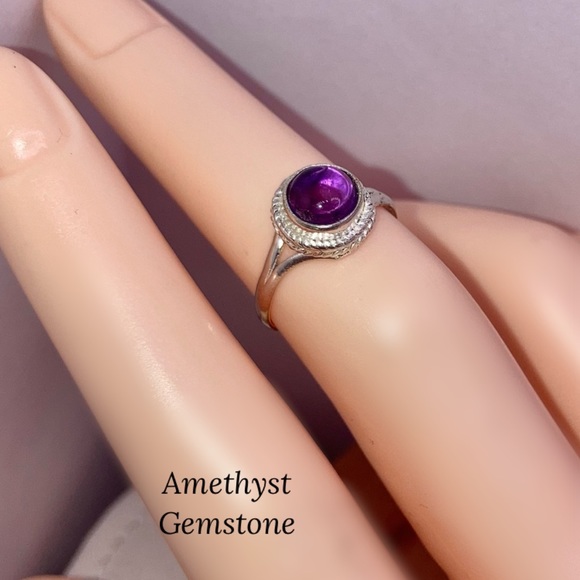 Petite Ring Set Amethyst & Smoky Topaz Handmade Midi Rings - Picture 4 of 7